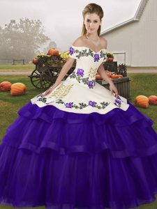 Customized Embroidery and Ruffled Layers Quinceanera Dresses Purple Lace Up Sleeveless Brush Train