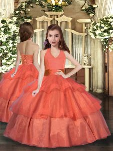 Unique Organza Sleeveless Floor Length Child Pageant Dress and Ruffled Layers