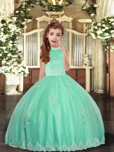 Floor Length Apple Green Pageant Dress Toddler High-neck Sleeveless Backless