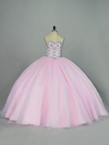 Sweetheart Sleeveless Lace Up Ball Gown Prom Dress Baby Pink Tulle