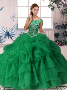 Spectacular Green Sleeveless Beading and Pick Ups Zipper Vestidos de Quinceanera