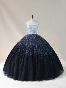 Black Lace Up Strapless Beading Quinceanera Gown Tulle Sleeveless