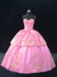Dynamic Sweetheart Sleeveless Lace Up Quinceanera Gowns Rose Pink Satin