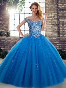 Glamorous Sleeveless Lace Up Floor Length Beading Military Ball Gown