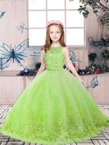 Sleeveless Backless Floor Length Lace and Appliques Pageant Dress for Girls