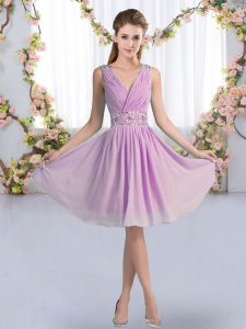 Knee Length Empire Sleeveless Lavender Court Dresses for Sweet 16 Zipper