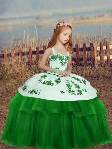 Trendy Embroidery Little Girls Pageant Gowns Green Zipper Sleeveless Floor Length