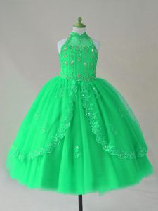 Turquoise Sleeveless Tulle Lace Up Little Girls Pageant Gowns for Wedding Party