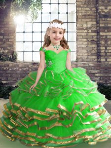 Tulle Straps Sleeveless Lace Up Beading and Ruching Little Girl Pageant Gowns in