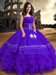 Hot Sale Ball Gowns Womens Party Dresses Purple Strapless Satin and Organza Sleeveless Floor Length Lace Up