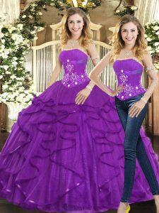 Customized Sleeveless Beading and Ruffles Lace Up Ball Gown Prom Dress