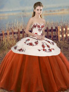 Rust Red Sleeveless Floor Length Embroidery and Bowknot Lace Up Sweet 16 Quinceanera Dress