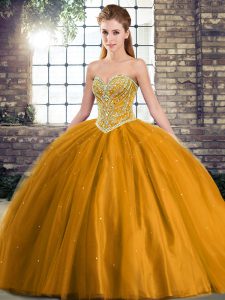 Classical Sleeveless Brush Train Lace Up Beading Quinceanera Gown