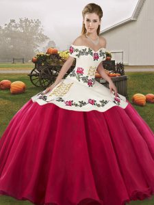 Hot Pink Lace Up Sweet 16 Quinceanera Dress Embroidery Sleeveless Floor Length