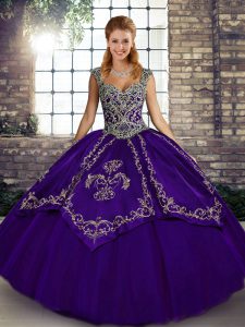 New Style Purple Ball Gowns Tulle Straps Sleeveless Beading and Embroidery Floor Length Lace Up 15 Quinceanera Dress