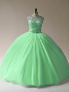 Romantic Sleeveless Floor Length Beading Lace Up Quinceanera Dresses with