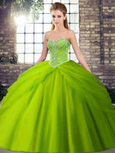 Sweetheart Sleeveless Quinceanera Gowns Brush Train Beading and Pick Ups Tulle