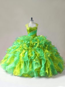Luxurious Floor Length Zipper 15 Quinceanera Dress Multi-color for Sweet 16 and Quinceanera with Beading and Ruffles