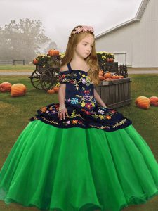 High Low Lace Up Child Pageant Dress Green for Party and Wedding Party with Embroidery
