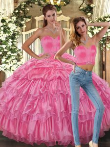 High End Sweetheart Sleeveless Organza Sweet 16 Dress Beading and Ruffles and Pick Ups Lace Up