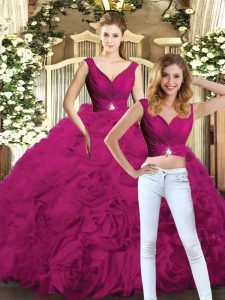 Glamorous Fuchsia Backless Party Dress Wholesale Beading Sleeveless Floor Length