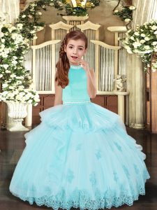 Exquisite Sleeveless Beading and Appliques Backless Kids Pageant Dress