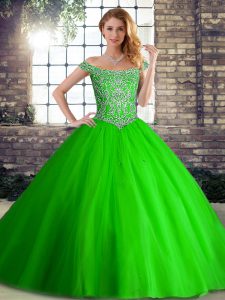 Inexpensive Green Sleeveless Beading Lace Up Vestidos de Quinceanera