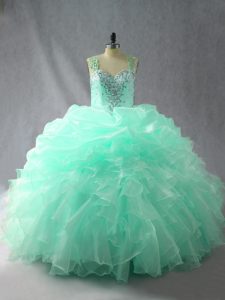 Custom Fit Apple Green Sweet 16 Dresses Sweet 16 and Quinceanera with Beading and Ruffles and Pick Ups Straps Sleeveless Zipper