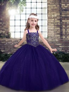 Fashion Purple Straps Neckline Beading Glitz Pageant Dress Sleeveless Lace Up