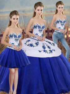 Super Royal Blue Sleeveless Embroidery and Bowknot Floor Length Military Ball Gown
