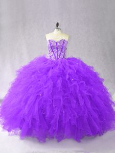 Most Popular Floor Length Ball Gowns Sleeveless Purple Quinceanera Gowns Lace Up
