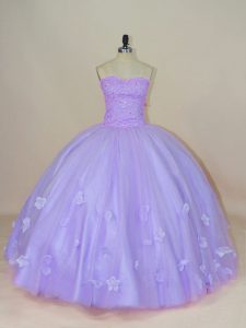 Fantastic Lavender Sweetheart Backless Beading and Hand Made Flower Quinceanera Gowns Sleeveless