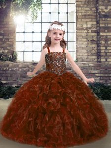 Fashionable Rust Red Sleeveless Beading Floor Length Pageant Dress for Teens