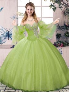 Sweetheart Long Sleeves Lace Up Military Ball Gowns Olive Green Tulle