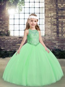 Lace Up Little Girl Pageant Gowns Beading Sleeveless Floor Length