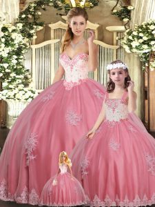 Sumptuous Watermelon Red Lace Up Sweetheart Beading and Appliques Quinceanera Dress Sleeveless