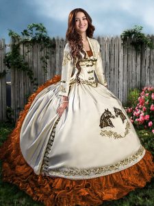 Discount Brown Lace Up Sweetheart Beading and Embroidery Military Ball Dresses Satin and Organza Sleeveless
