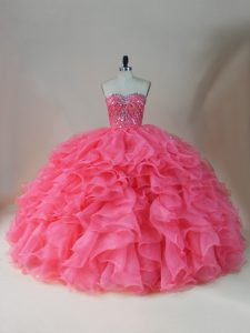 Great Sweetheart Sleeveless Zipper 15 Quinceanera Dress Pink Organza
