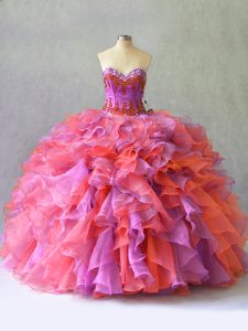 Multi-color Sleeveless Beading and Ruffles Floor Length Quinceanera Gown