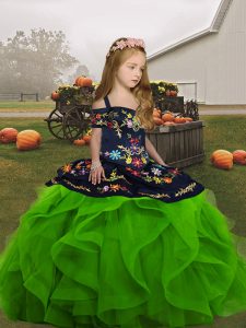 Floor Length Lace Up Pageant Gowns For Girls Green and In with Embroidery and Ruffles