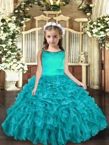 Aqua Blue Pageant Gowns For Girls Party and Wedding Party with Ruffles Scoop Sleeveless Lace Up