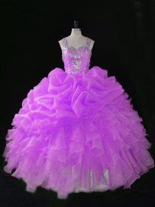 Lilac Straps Zipper Sequins and Pick Ups Quinceanera Dresses Sleeveless