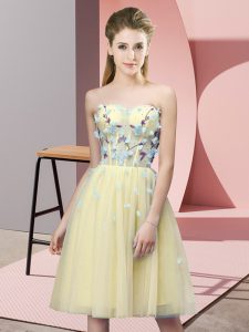 Luxury Yellow Court Dresses for Sweet 16 Wedding Party with Appliques Sweetheart Sleeveless Lace Up