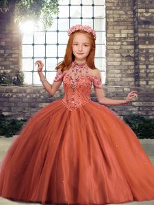 New Arrival Sleeveless Lace Up Floor Length Beading Little Girl Pageant Dress