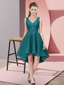 Fantastic Teal Sleeveless Lace Zipper Court Dresses for Sweet 16 for Wedding Party
