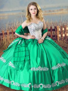 Designer Floor Length Lace Up Quinceanera Dress Turquoise for Sweet 16 and Quinceanera with Beading and Embroidery