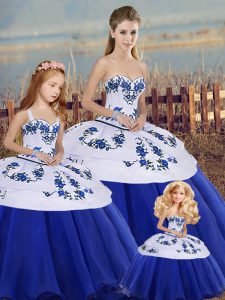 Super Royal Blue Sleeveless Embroidery and Bowknot Floor Length 15 Quinceanera Dress