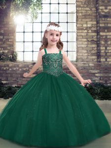 Trendy Beading Kids Formal Wear Green Lace Up Sleeveless Floor Length