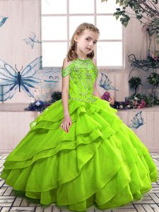 Ball Gowns Girls Pageant Dresses High-neck Organza Sleeveless Floor Length Lace Up