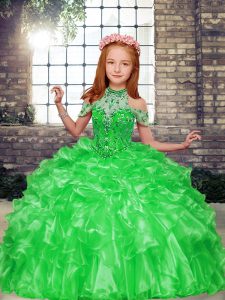 High-neck Sleeveless Lace Up Little Girls Pageant Dress Wholesale Organza